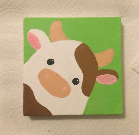 Cow Painting Ideas Easy, Cartoon Cow Painting, Painting Ideas On Canvas Cow, Cute Cow Painting, Simple Cute Paintings, Cow Paintings On Canvas, Animal Canvas Paintings, Cute Easy Paintings, Diy Abstract Canvas Art