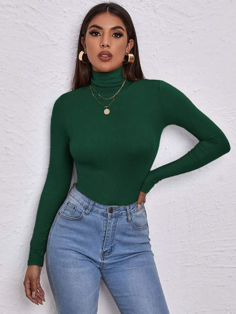 SHEIN High Neck Form Fitted Top | SHEIN UK Royal Blue Long Sleeve Shirt, Purple High Neck Top Outfit, Royal Blue Tops For Women, Royal Blue Shirt Women Outfit, Dark Blue Top Outfit, Royal Blue Sweater Outfit, Blue Turtleneck Outfit, Royal Blue Shirt Outfit, Royal Blue Top Outfit