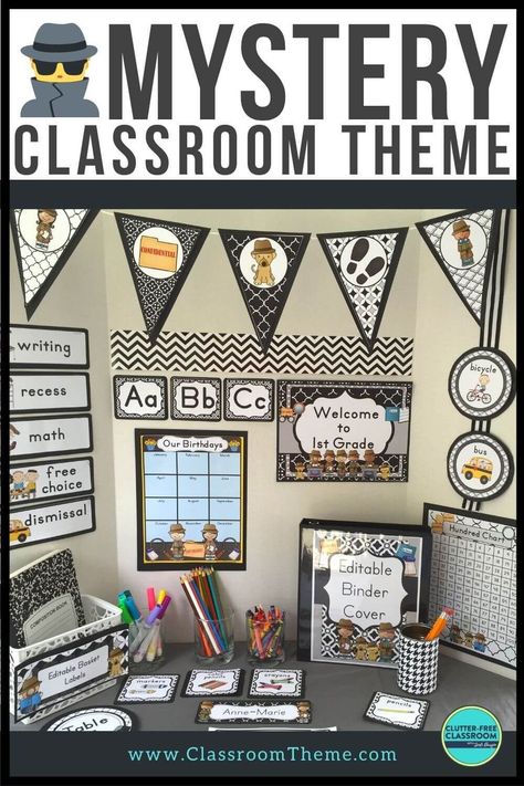 Detective Themed Classroom Decor, Clue Classroom Theme, Detective Bulletin Board Ideas, Mystery Bulletin Board, Detective Bulletin Board, Detective Decorations, Detective Decor, Themed Door Decorations, Detective Themed Classroom