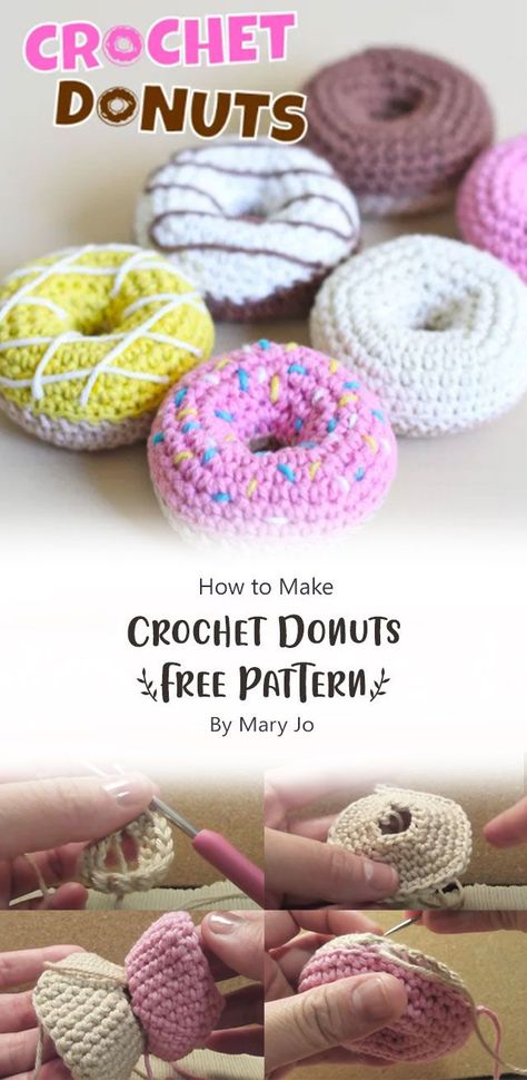 How To Crochet A Donut, Crochet Cakes Ideas, Crochet Donut Ornament, Crochet Donuts Amigurumi, How To Crochet A Doughnut, Free Crochet Donut Pattern, Easy Simple Crochet Patterns, Donut Amigurumi Free Pattern, Crochet Donut Pillow Pattern Free