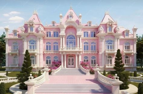 Princess House Exterior, Pink Mansion Aesthetic, Barbie House Exterior, Pink Palace Bloxburg, Palace Design Exterior, Pink Mansion Bloxburg, Pink Mansion Exterior, Pink Castle Aesthetic, Coquette Mansion