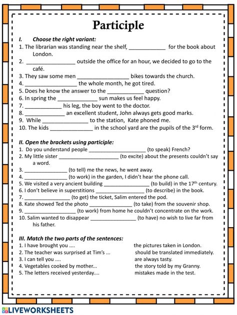 Participles Grammar, Participles Worksheet, Participle Clauses, Teaching Time Activities, Junior English, Grammar Tenses, English Grammar Tenses, English Exercises, Social Studies Worksheets