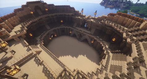 Minecraft Gladiator Arena, Minecraft Colosseum, Mushroom Dance, Fantasy Desert, Minecraft House Decor, Gladiator Arena, Construction Minecraft, Minecraft Structures, Cities Skylines