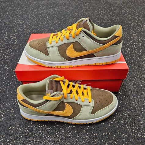 Brand New, Never Worn, In Original Box Nike Air Dunk Low Dusty Olive Green Pro Gold Dh5360-300 Men Size 11.5 Follow Me Ig : @Heartnsole10 Dunk Low Dusty Olive, Nike Air Dunk Low, Air Dunk Low, Nike Air Dunk, Green Pro, Nike Gold, Shoes Nike Air, Dunk Low, Shoes Nike