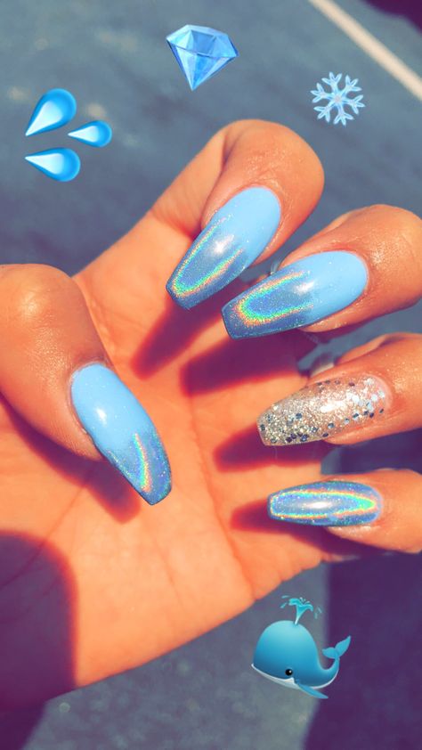 Blue, unicorn dust nails Unicorn Dust Nails, Oval Glitter Nails, Aurora Nails Blue, Blue Unicorn Nails, Unicorn Nail Powder, Silver Unicorn Nails, Unicorn Nail Art, Unicorn Nails Designs, Unicorn Dust