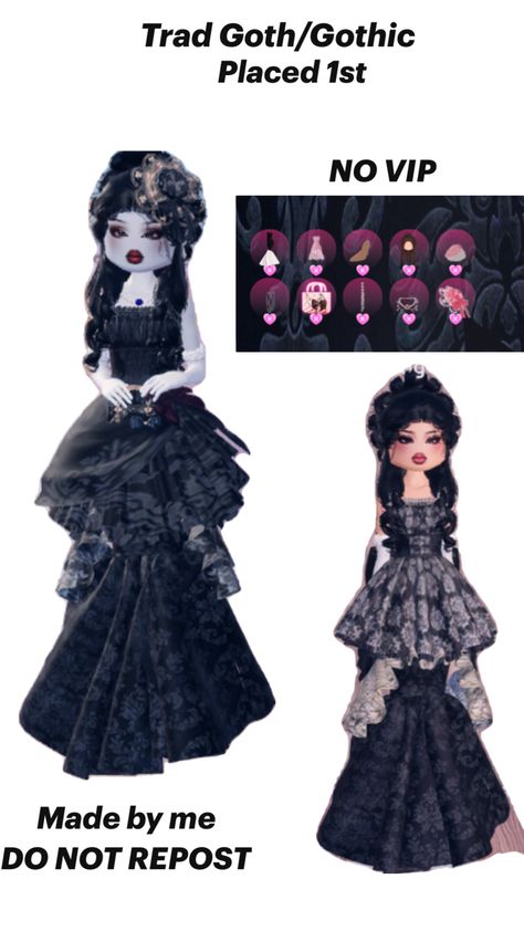 Dress to impress Gothic dress Trad Goth Outfits, Duo Dress, Vip Dress, Trad Goth, Dark Dress, Aesthetic Roblox Royale High Outfits, Combo Dress, Dark Outfits, Goth Dress