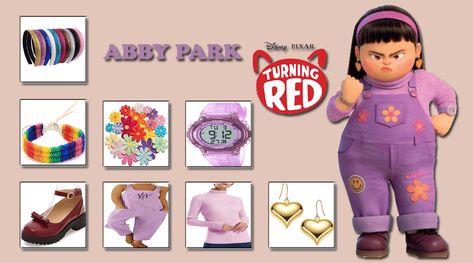 HAVE YOUR OWN ABBY PARK COSTUME FROM TURNING RED Abby Turning Red Outfits, Turning Red Costume Ideas, Turning Red Outfit Ideas, Turning Red Disneybound, Turning Red Halloween Costume, Turning Red Costume, Pixar Outfits, Abby Turning Red, Halloween Block Party