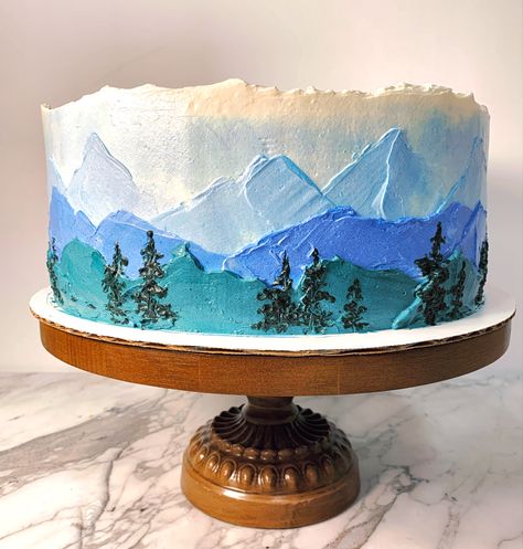 Elk Cake Ideas, Mountain Cakes, National Park Cake, Mountain Cake Ideas, Mountain Wedding Cake, Nature Cake, Mountain Cake, Winter Torte, Cake Design For Men