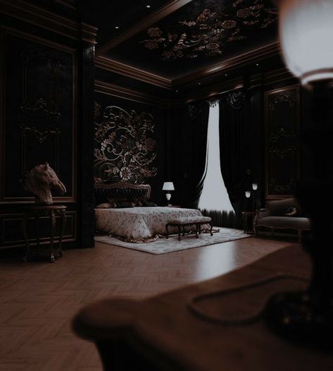 Gothic Modern House, Bedroom Aesthetic Dark, Victorian Bohemian Decor, Royal Room, Royal Bedroom, Black Bedroom Design, Victorian Bedroom, Let You Go, Beach House Design