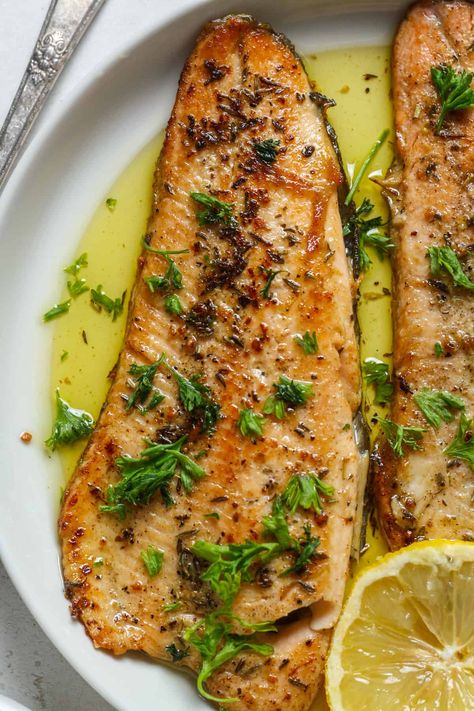 Trout Recipe Rainbow Trout Recipe Baked, Speckled Trout Recipe, Lake Trout Recipes, Trout Fillet Recipes, Pan Fried Trout, Filet Recipes, Baked Trout, Organically Addison, Trout Recipe