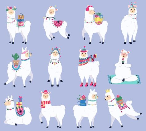 Selection of colorful llamas | Premium Vector #Freepik #vector #cute-llama #alpaca #llama #funny-animals Alpaca Cartoon, Cartoon Llama, Funny Animal Faces, Fluffy Alpaca, Llama Face, Alpaca Stuffed Animal, Funny Llama, Animal Icon, Cute Llama