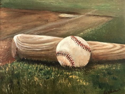 Vintage Baseball Room, Baseball Painting, Baseball Canvas, Ball Painting, Baseball Wallpaper, Baseball Wall Art, Baseball Art, Ap Art, Acrylic Canvas