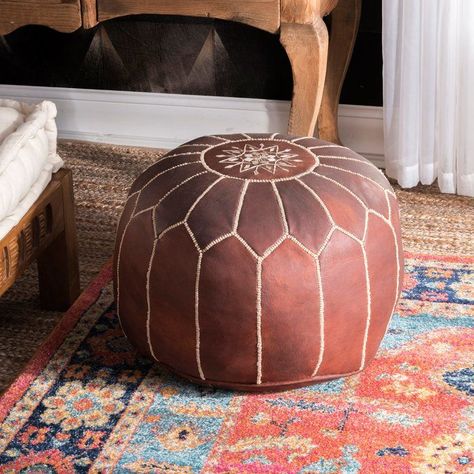 Cherise Pouf Round Ottomans, Moroccan Decor Living Room, Boho Ottomans, Welcome Rugs, Round Pouf Ottoman, Art Marocain, Ottoman Leather, Faux Leather Ottoman, Crochet Pouf