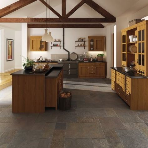 Slate Tile Floor Kitchen, Slate Floor Kitchen, Slate Tile Floor, Slate Flooring, Slate Tile, Flooring Materials, Kitchen Floor Tile, Stone Age, Kitchen Tiles