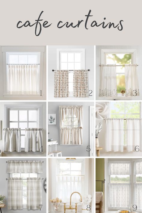 Modern Cottage Cafe Curtain Options www.makingitinthemountains.com #cafecurtains #kitchencurtains #bathroomcurtains #moderncottage #cottagestyle Cottage Cafe, Window Over Sink, Farmhouse Kitchen Curtains, Cafe Curtains Kitchen, Modern Cottage Style, Cottage Curtains, Bathroom Window Curtains, Half Curtains, Kitchen Window Curtains