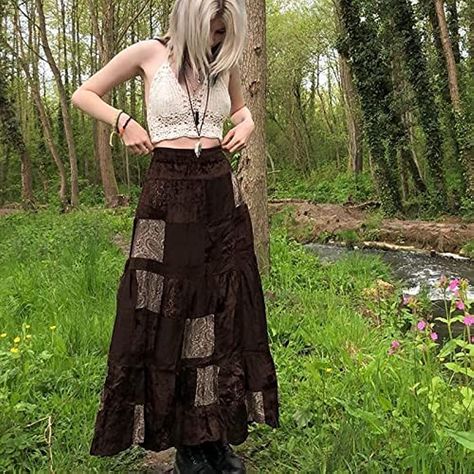 Fairy Core Summer Outfits, Fairy Grunge Summer Outfits, Brown Pleated Skirt, Festival Mode, Estilo Hippy, Mode Hippie, Retro Skirt, Boho Grunge, Estilo Hippie