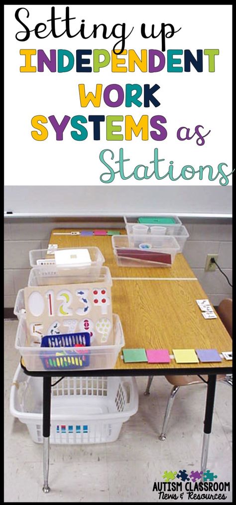 Setting up independent work systems in a special education classroom can be a challenge. This post includes different models and things that work for me. just now Teacch Tasks, Independent Work Stations, Life Skills Curriculum, Life Skills Classroom, Sped Classroom, Self Contained Classroom, Education Science, Work System, Teaching Special Education