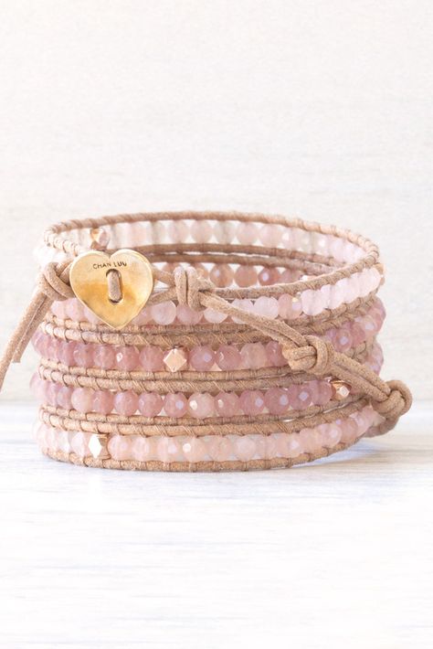 Chan Luu - Valentine's Day Collection | Pink Mix Wrap Bracelet on Beige Leather, $215.00 (http://www.chanluu.com/wrap-bracelets/valentines-day-collection-pink-mix-wrap-bracelet-on-beige-leather/) Wrap Armband, Beaded Leather Wraps, Gold Wrap, Beaded Wrap Bracelets, Chan Luu, Bead Leather, Leather Wrap Bracelet, Diy Schmuck, Bijoux Diy