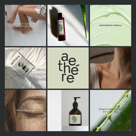 Aethere | Brand Identity | Cosmetics Brand | Packing Cosmetic Brand Identity Design, Skin Care Branding, Marketing Skincare, Skincare Brand Identity, Media Branding Design, Skincare Social Media, Calming Nature, Branding Portfolio, Social Media Branding Design