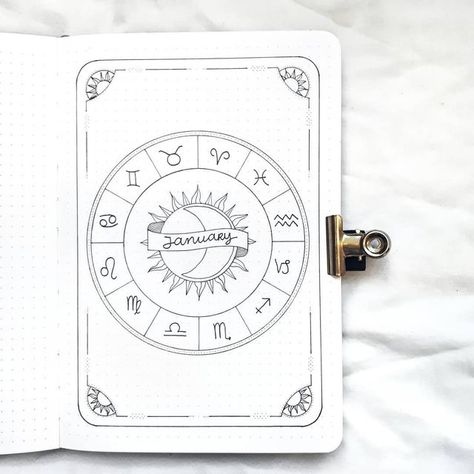 DARLING CRAFTS shared a post on Instagram: "First month in my new journal! For january I took inspiration from birth charts and Tarot cards. I left it black and white to keep it clean and neat. I hope you like it! • • For this months theme I got inspiration from different images I found on the internet and by spreads from @plinthced @niradoodles @bujo_with_jam and @bujoalice • • #archerandolive #bujoinspire #bulletjournalss #bujocommunity #notebook_profile #inspiringbulletjournals #bulletjourna Journal For January, Bujo Trackers, Grimoire Ideas, Astrology Journal, Bujo Themes, Birth Charts, Journal Tutorials, White Scrapbook, Bullet Journal Month