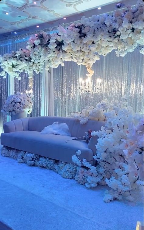 Wedding Throne Decoration, Muslim Wedding Decorations, Wedding Throne, 25th Anniversary Decorations, Blue Glitter Background, Wedding Lawn, Arabic Wedding Dresses, Nikah Decor, Indian Wedding Theme