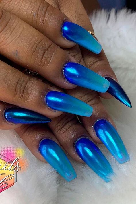 Blue Ombre Nails Almond, Baby Blue Ombre Nails, Ombre Nails Almond, Chorme Nails, Ombre Nails Ideas, Summer Ombre Nails, Clouds Theme, Ombre Coffin Nails, Sns Nails Designs