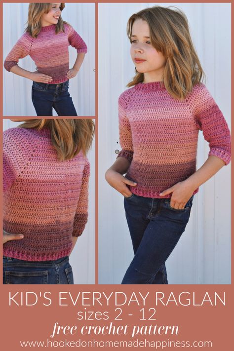 > Kid’s Everyday Raglan Crochet Pattern – Get the free pattern below or purchase the ad-free, printable Raglan Crochet, Crochet Jumper Pattern, Kids Sweater Pattern, Crochet Sweater Free, Crochet Kids, Crochet Jumper, Crochet Sweater Pattern Free, Crochet Toddler, Haken Baby