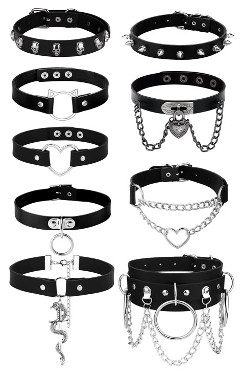 Goth Choker Necklaces, Spiked Choker, Emo Jewelry, Emo Accessories, Collar For Women, Leather Choker Collars, Goth Choker, Choker Necklace Designs, Choker Black