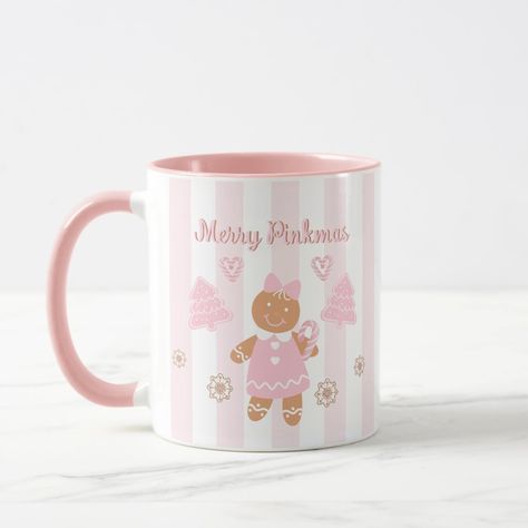 Pink Christmas Mug, Pink Gingerbread Christmas, Xmas Mugs, Burr Basket, Pink Obsession, Pink Gingerbread, Holiday Mugs, Korean Cosmetic, Fav Products