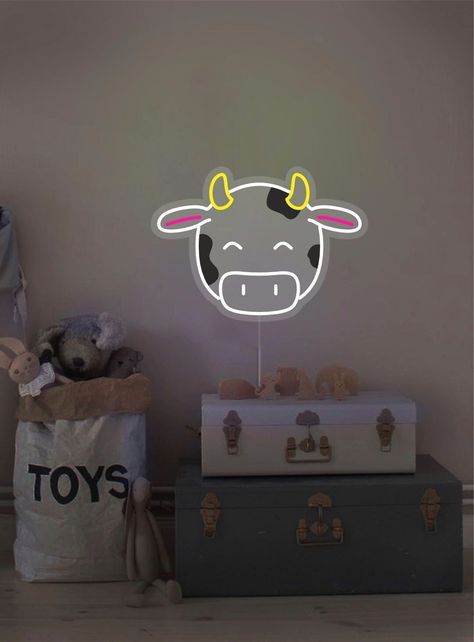 Animal LED neon signs could be a good solution for nursery decoration. Use it as a night light for kids' or teens' rooms. ✅See more Animals neon signs: https://www.etsy.com/shop/NeonCentre?section_id=39222810 We do our best to meet your shipping expectations. We decreased our processing time to couple of days and have smooth standard shipping. We also reduced prices for express one. Check our latest reviews to make sure it wouldn't take too long to get your sign! We are fully operational!  ✅ DHL Cow Room Aesthetic, Cow Print Decor Bedroom, Cow Theme Room Decorating Ideas, Ambiguous Quotes, Bright Wall Art, Commercial Signs, Bright Walls, Animal Wall Decor, Cute Cow