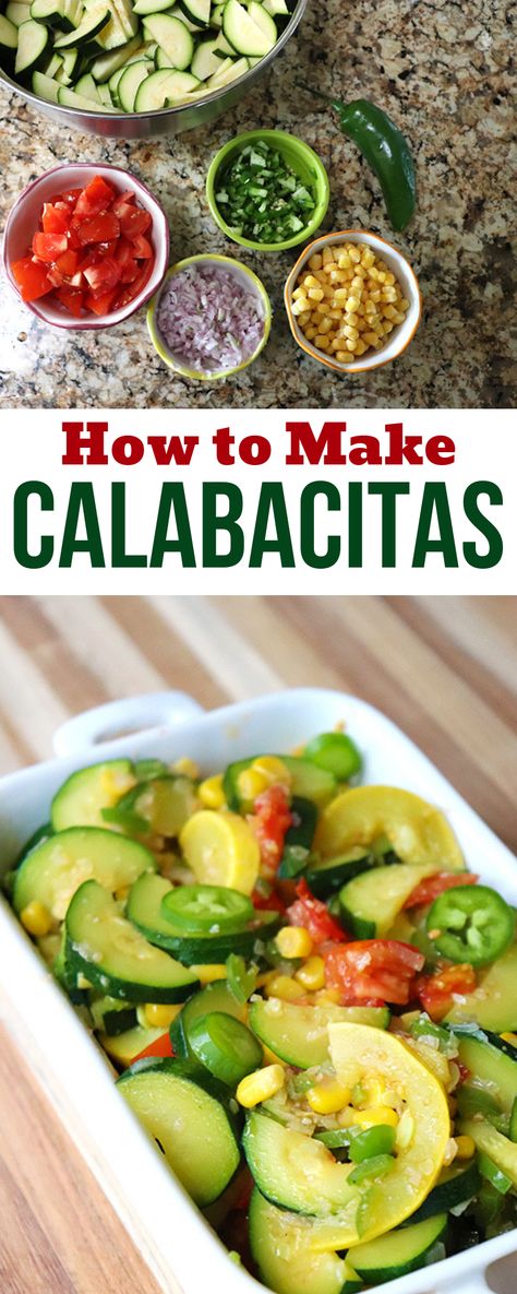 This is my favorite calabacitas recipe! It's made with two kinds of squash, jalapenos, corn, shallots, and tomatoes. Naturally vegan. Calabacitas Recipe, Mexican Side Dish, Mexican Squash, Authentic Mexican Food Recipes, Soup Comfort, Mexican Side, Mexican Side Dishes, Super Easy Dinner, Low Carb Mexican