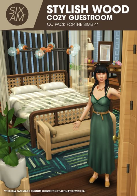 Stylish Wood - Cozy Guestroom (CC Pack for The Sims 4) Overview | SIXAM CC on Patreon Sims 4 Jungle Adventure Cc, Sims 4 Yard Cc, Sims 4 Cc Yoga, Sims 4 Off The Grid Cc, Sims 4 Seasons Cc, Sims 4 Clutter Maxis Match, Sims 4 Ranch Cc, Boho Sims 4 Cc, Sims 4 Maxis Match Cc Furniture