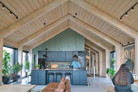 Snøhetta and Tor Helge Dokka perch House Dokka on Norwegian hillside Black Window Frames, Wooden Columns, Green Homes, Pv Panels, Underfloor Heating Systems, Timber Structure, Wooden Stairs, Timber Cladding, Timber Construction