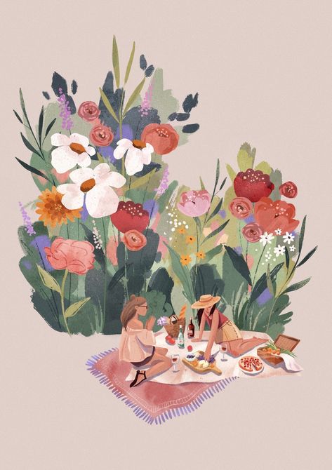 Flower Picnic, Gardening Tips And Tricks, Garden Illustration, Escape Plan, Apple Ipad Pro, Illustration Character Design, Flower Illustration, Floral Illustrations, Fresh Produce