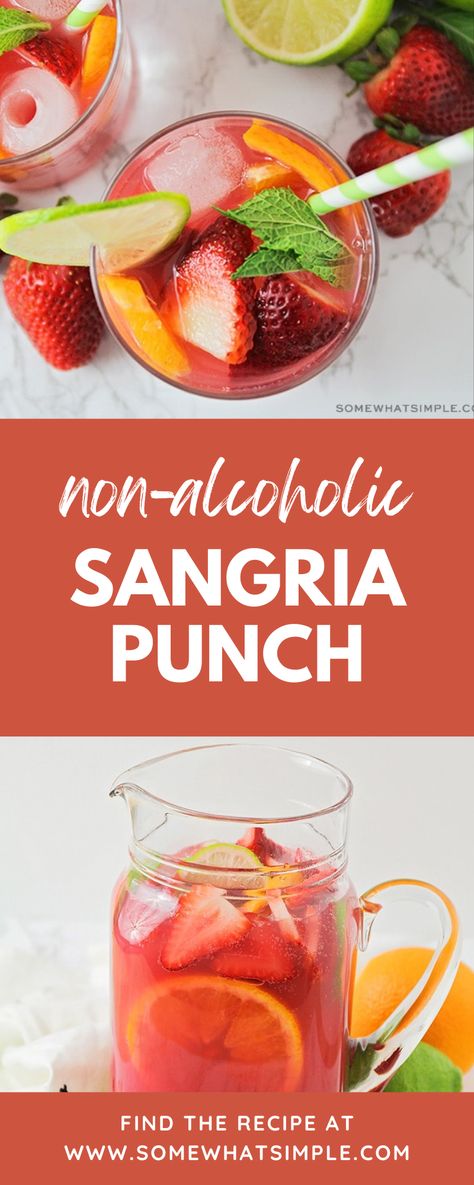 Non-Alcoholic Sangria Punch is delicious and beautiful! Sangria is a traditional Spanish drink that is made by mixing alcohol, with fresh fruit, lemonade, and spices. This delicious recipe doesn’t have any alcohol but you’ll still enjoy the cool refreshing taste.This is the best recipe I’ve found for non-alcoholic sangria punch. Over the years I have made some minor adjustments so it wouldn’t be as tart, and it really is a fabulous recipe! My kids and I all LOVE this drink! Sangria Without Alcohol, Non Alcohol Sangria, Sangria Non Alcoholic Recipes, Non Alcoholic Mexican Drinks, Pitcher Non Alcoholic Drinks, Fiesta Punch Non Alcoholic, Easy Mexican Drinks Non Alcoholic, Juice For Party Non Alcoholic, Sangria Non Alcoholic