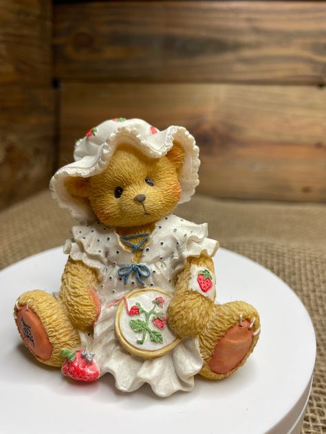 "Cherished Teddies \"Jenna\"- You're Berry Special To Me- 1995  WITH BOX / 1995 Priscilla Hillman Enesco Corp. 156337 Condition: it's in excellent vintage condition with no notable damage; minor age-related wear and tear possible as pictured. No box, no COA.  In consideration of any purchase it is recommended that the zoom tool be used to thoroughly inspect all the photos. Sold as preowned and as pictured.  The pictures are part of the description, what you see is what you get. Since we are not Teddy Collections, Old Memes, Frog Figurines, Cherished Teddies, Bear Figurine, The Judge, Plate Stands, Top Vintage, Loving U