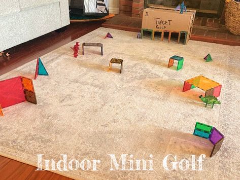 Family Fun: DIY Indoor Mini Golf Backyard Mini Golf, Indoor Putt Putt, Target Golf, Indoor Mini Golf, Amazon Boxes, Golf Diy, Kids Golf, A Piece Of Cake, Piece Of Cake