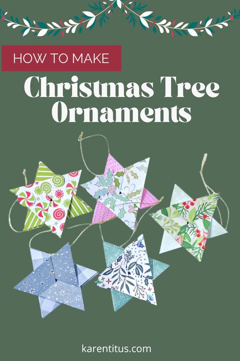 Homemade Paper Christmas Ornaments, Ornaments From Christmas Cards, Diy Paper Christmas Ornaments Tutorials, Christmas Paper Crafts To Sell, Christmas Tree Paper Ornaments, Easy Paper Christmas Ornaments, Folded Christmas Tree Ornament, Folded Paper Ornaments Diy, Cardstock Ornaments Diy