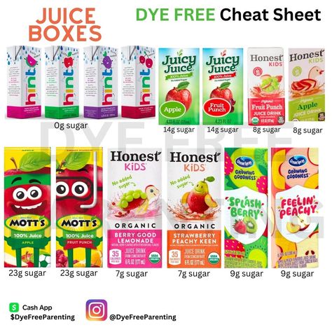 Dye Free Juice, Due Free Foods, Aldi Dye Free, No Dye Snacks, Due Free Kids Snacks, Dye Free Drinks, Dye Free Meals, Dye Free Snacks Walmart, Red 40 Free Foods