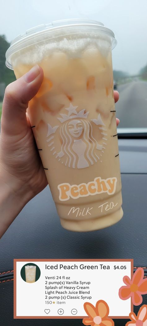 Starbucks Orders Non Coffee, Peach Milk Tea Starbucks, Starbucks Drinks Peach Tea, Peaches And Cream Starbucks, Peachy Starbucks Drink, Peaches And Cream Starbucks Drink, Starbucks Coffee To Try, Peach Drink Starbucks, Best Non Coffee Drinks At Starbucks