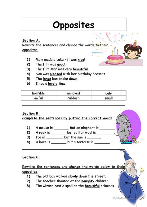 Punctuation Activities, Opposites Worksheet, Teaching Adjectives, Easy Grammar, English Grammar For Kids, Grammar For Kids, English Grammar Worksheets, 2nd Grade Worksheets, English Classroom