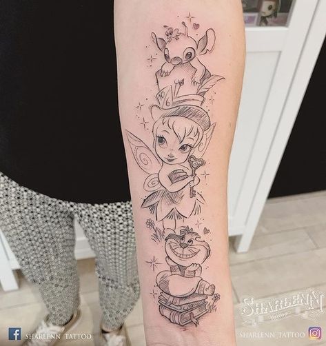 Women Cute Tattoos, Tattoos For Women Sleeve, Tattoos For Women Cute, Tiny Disney Tattoo, Disney Stitch Tattoo, Lilo And Stitch Tattoo, Disney Inspired Tattoos, Disney Sleeve Tattoos, Stitch Tattoo