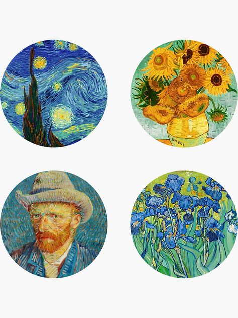 "vincent sticker pack" Sticker by ausketches | Redbubble Round Paintings, فنسنت فان جوخ, Vinyl Art Paint, Arte Doodle, طابع بريدي, Arte Van Gogh, Cd Art, Scrapbook Stickers Printable, Pola Sulam