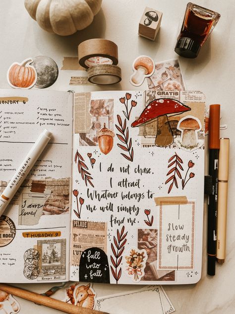 Journaling Fall Aesthetic, October Aesthetic Journal, September Art Journal, Scrapbook Book Pages, Art Planner Journal, Autumn Journaling Aesthetic, October Journal Aesthetic, Fall Theme Journal, October Bujo Theme Ideas