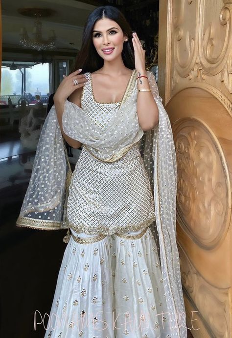 Women Sharara, Poonams Kaurture, Sharara Outfits, White Sharara, Suit Sharara, Designer Sharara, Indian Gown, Lehenga Dress, Western Glam