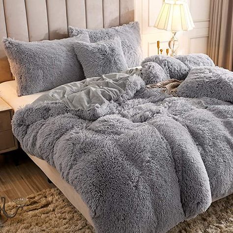 Amazon.com: Uhamho Faux Fur Velvet Fluffy Bedding Duvet Cover Set Down Comforter Quilt Cover with Pillow Shams, Ultra Soft Warm and Durable (Queen, Cream): Home & Kitchen Fluffy Duvet, Pillow Case Bed, Fur Bedding, Velvet Duvet, Fluffy Bedding, Velvet Teddy, Winter Bedding, Bed Sets, Quilt Cover Sets