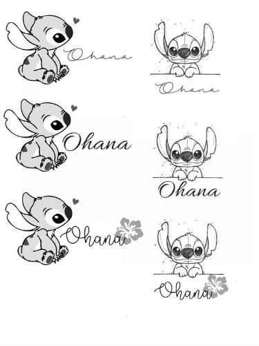 Ohana Lilo And Stitch Tattoo, Ohana Tattoo With Stitch, Matching Stitch Tattoos For Best Friends, Basic Disney Tattoos, Cute Ohana Tattoos, Stitch Ohana Tattoo Ideas, Ohana Disney Tattoo, Stitch Tattoo Ideas Black And White, Ohana Drawings