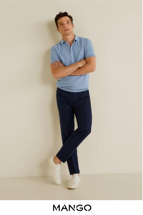 MANGO MAN - male - Polo punto estructura cuadrillé azul celeste MANGO MAN - Azul celeste - S Outfits Hombre, Mango Fashion, Mens Casual Dress, Mango Man, Polo Neck, T-shirt Polos, Mens Polo Shirts, Clothing For Women, Smart Casual