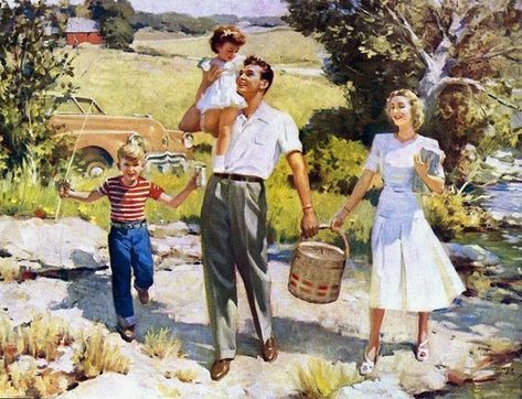 Reject Degeneracy, Andrew Loomis, Vintage Housewife, Traditional Family, Vintage Family, Family Painting, Family Picnic, Family Illustration, Norman Rockwell