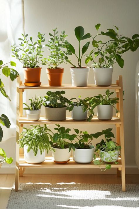 Explore 13 creative DIY indoor plant stand ideas to display your favorite greenery. Ideal for enhancing your home's interior while keeping your plants elegantly showcased. Plant Organization Indoor, Plants On Shelves, Diy Indoor Plant Stand, Indoor Plant Stand Ideas, Plant Stand Ideas, Easy Indoor Plants, Indoor Plant Stand, Plants At Home, Stand Ideas